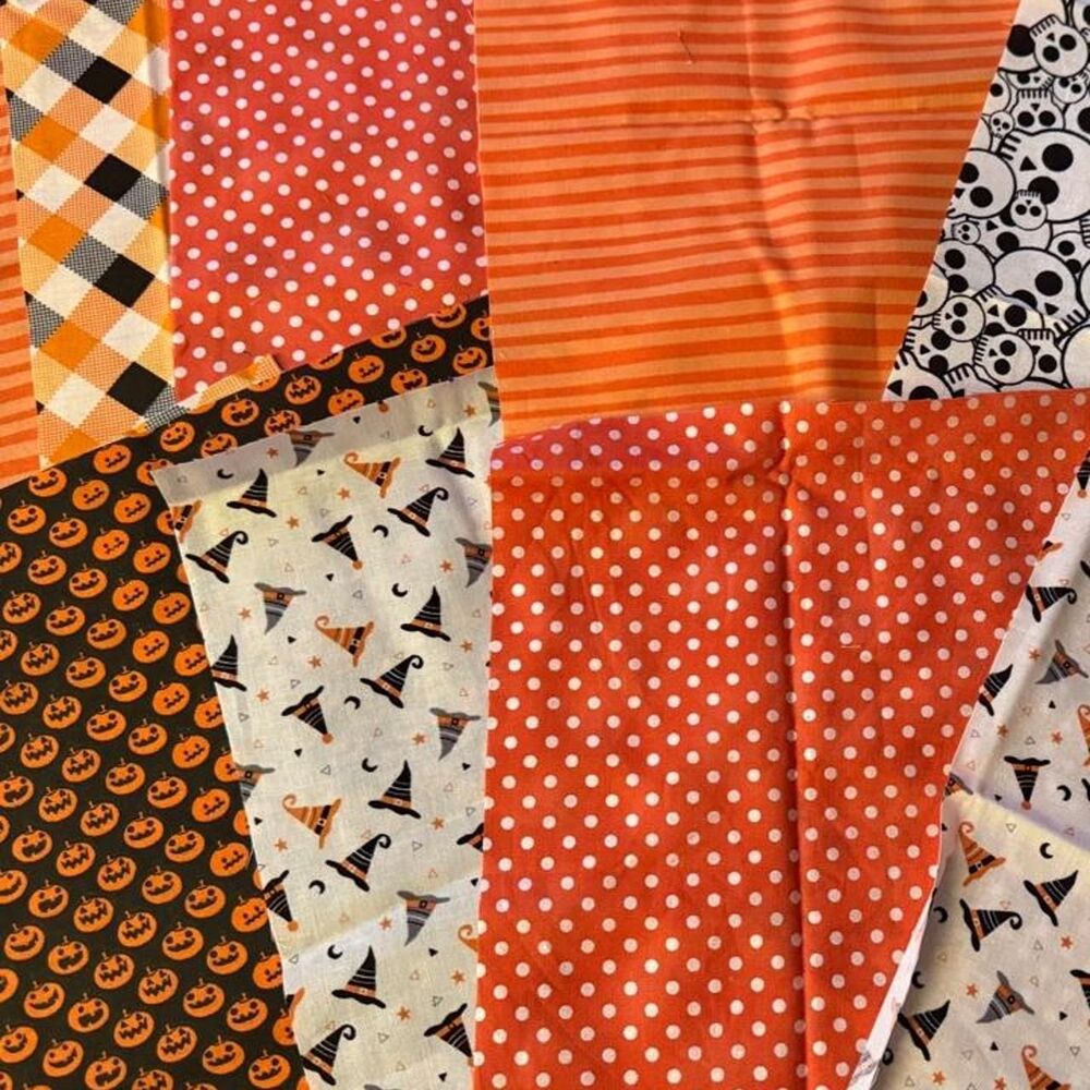 12 Halloween 10" x 10" Cotton Fabric Squares Bundle | Pumpkin Skull Witch Fabric